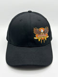 A black baseball cap featuring a detailed embroidered patch on the front with an eagle, a red sun, and the text 'Native Hockey'.